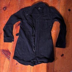 Black Denim Jumpsuit. ATWYLD No Service shorts and longsleeve jumper